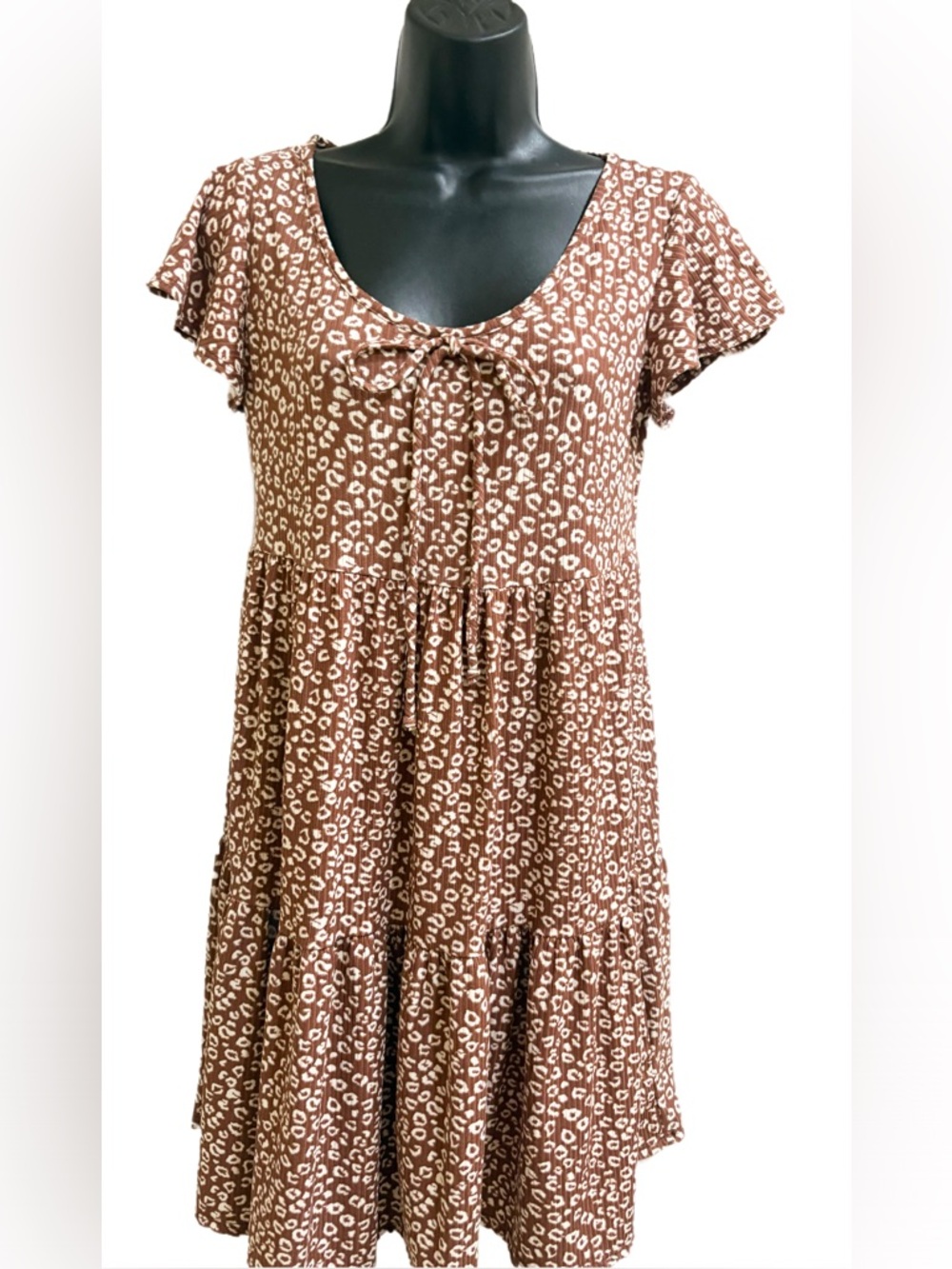 Brown Animal Print Tie-Front Babydoll Dress⭐️NWT⭐️